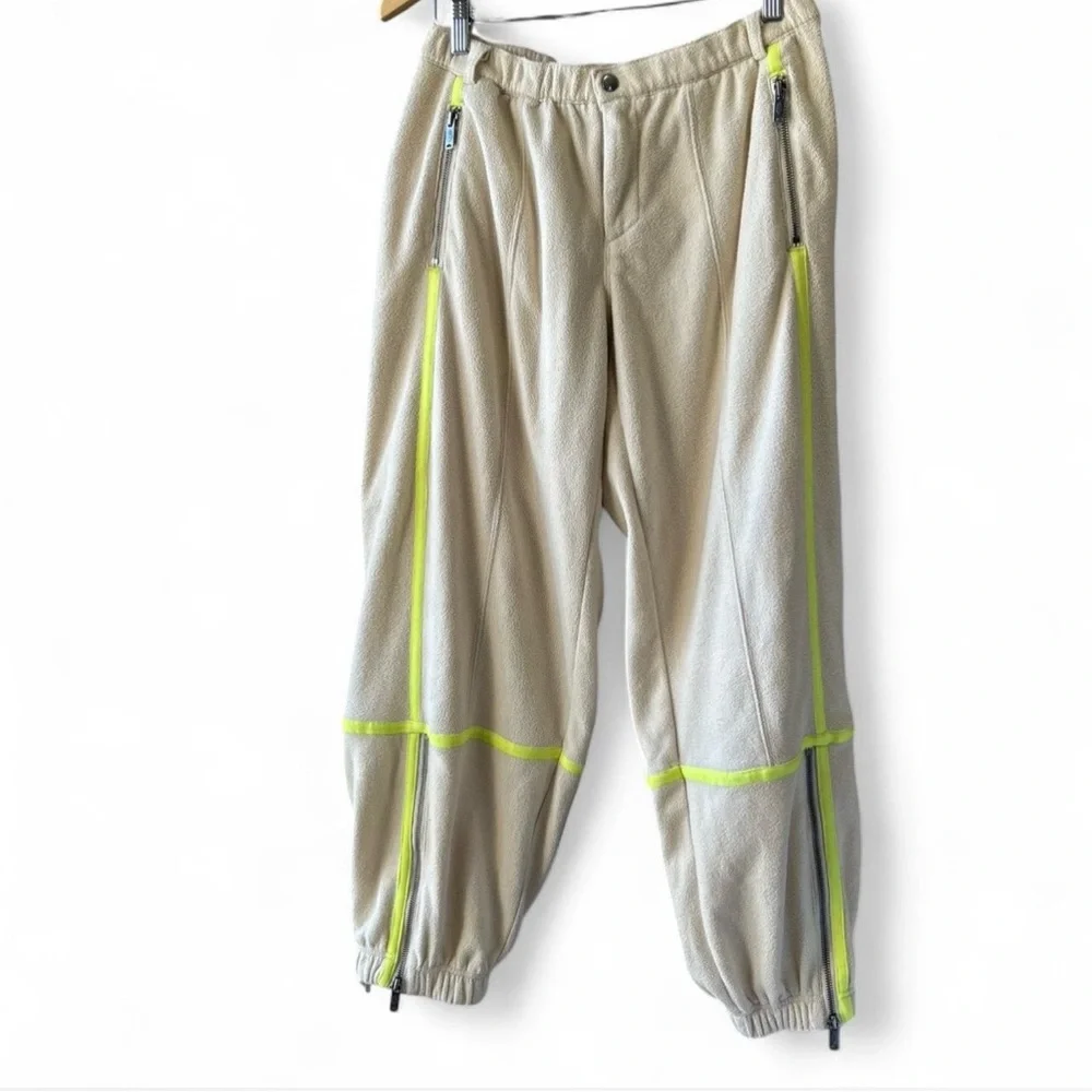 Free People Movement Arena Fleece Jogger Pants Size Small Cream Neon Ankle Zip - Picture 2 of 8